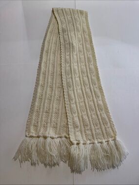 Aris Cream Cable Knit Fringe Scarf